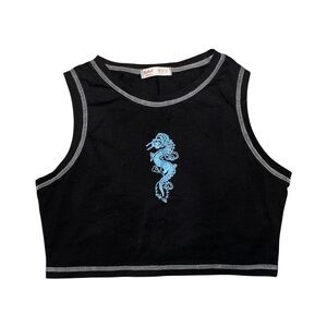 Romwe graphic design black cropped tank top, size medium.